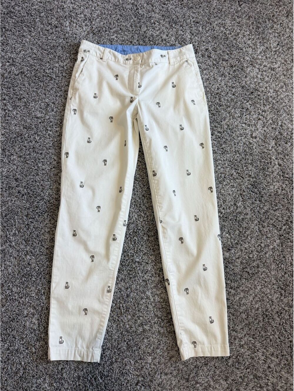 Talbots The Weekend Chino Embroidered Cat Cream Pants Cotton Blend Size 2